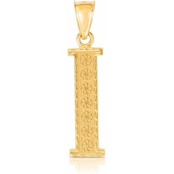 Floreo 10k Yellow Gold 1" Extra Large Textured Block Letter Initial A-Z Alphabet Charm Pendant with Optional Chain Necklace