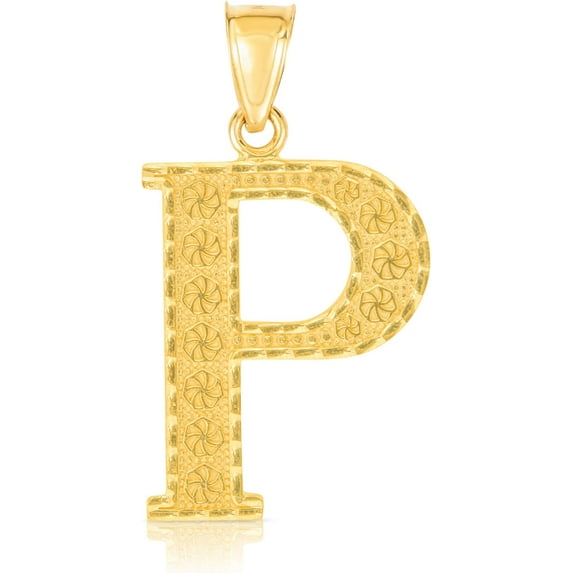 Floreo 10k Yellow Gold 1" Extra Large Textured Block Letter Initial A-Z Alphabet Charm Pendant with Optional Chain Necklace
