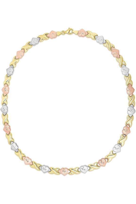 10k Fine Gold Stampato XOXO X & Heart Shape Friendship Hugs and Kisses Chain Necklace