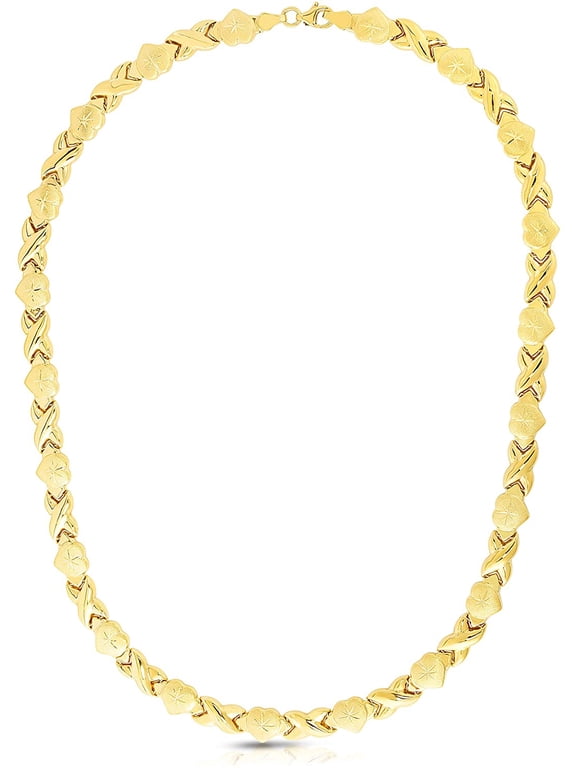 10k Fine Gold Stampato XOXO X & Heart Shape Friendship Hugs and Kisses Chain Necklace