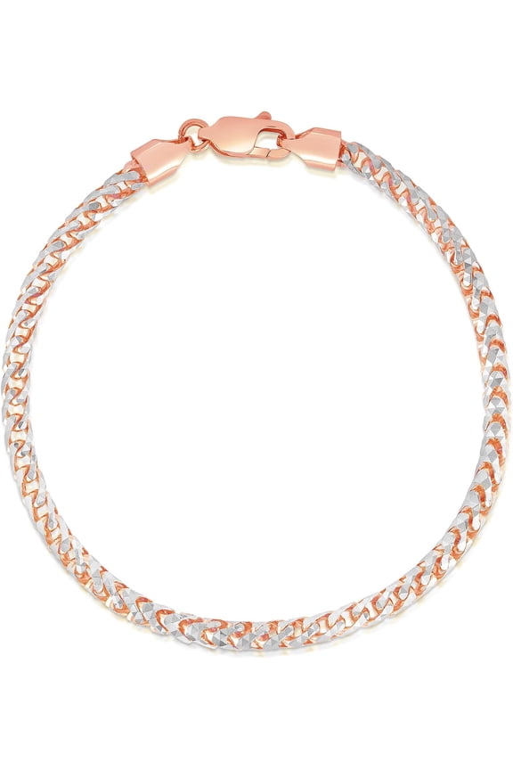 10k Rose Gold 4mm Solid Iced White Gold Pave Round Franco Chain Bracelet or Anklet