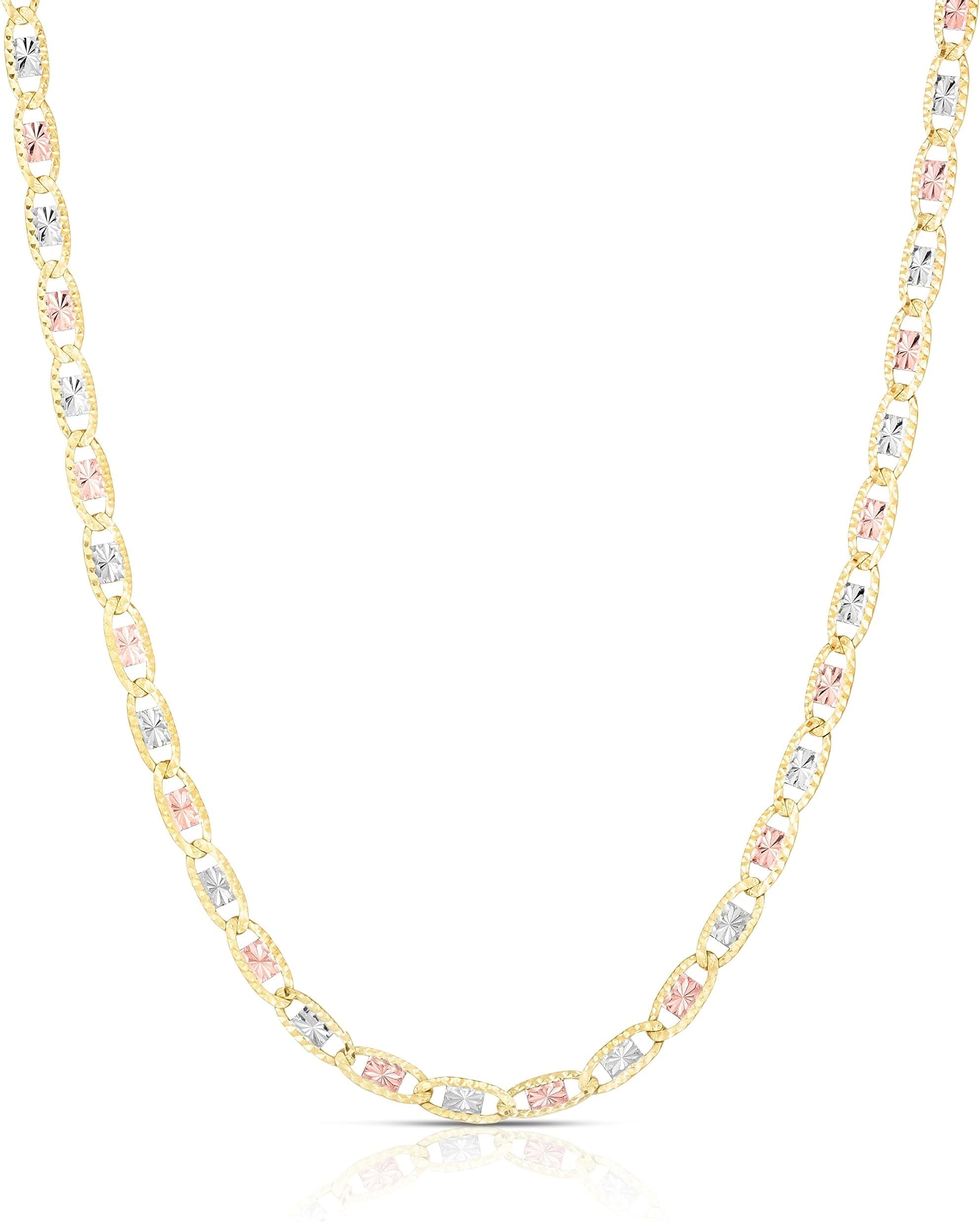 Floreo 10k Tri-Color Gold 2.1mm Valentino Link Chain Necklace