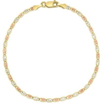 Floreo 10k Tri-Color Gold 2mm Valentino Link Chain Bracelet or Anklet