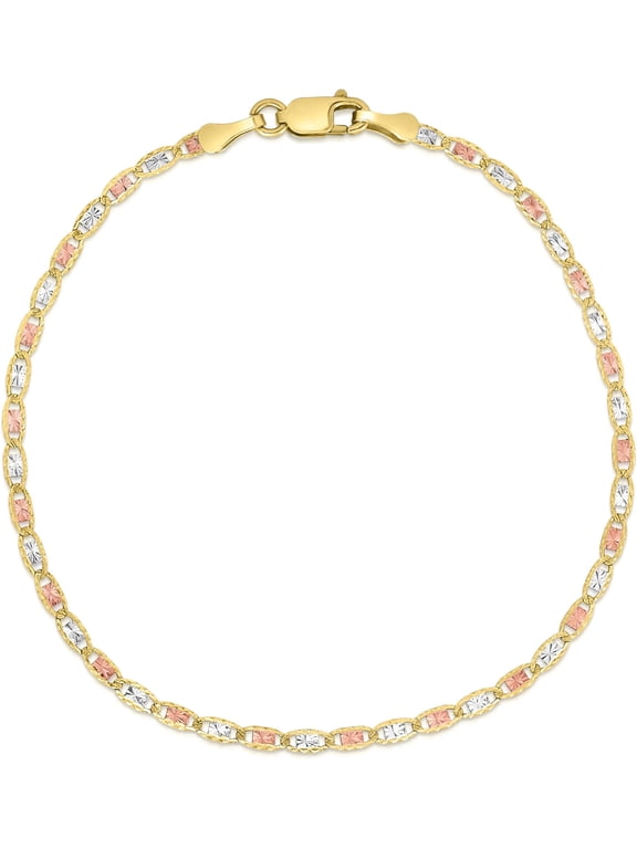 10k Tri-Color Gold 2mm Valentino Link Chain Bracelet or Anklet