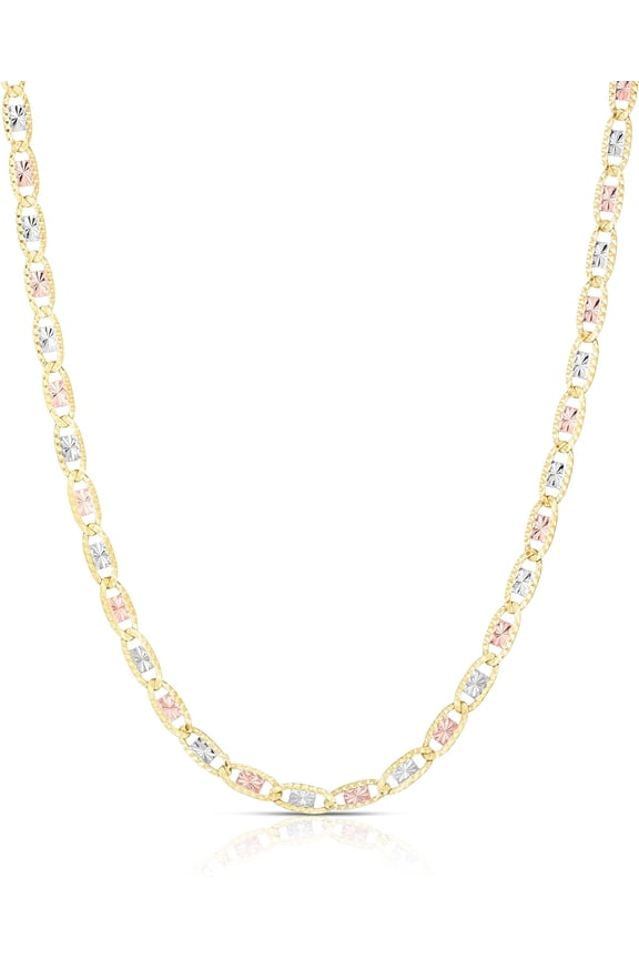 10k Tri-Color Gold 2.1mm Valentino Link Chain Necklace