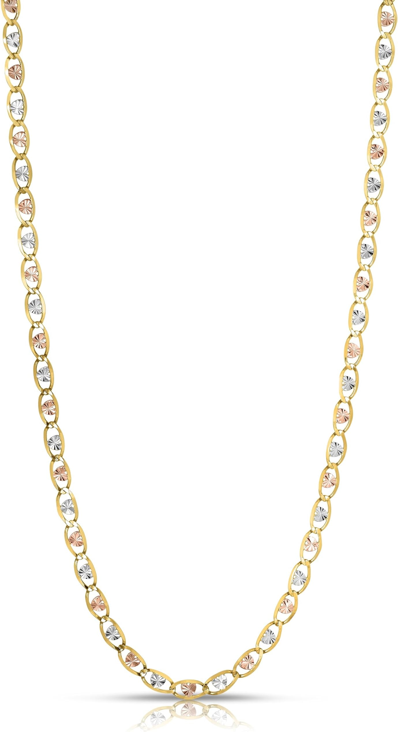 Floreo 10k Tri-Color Gold 3.5mm Valentino Heart Link Chain Necklace