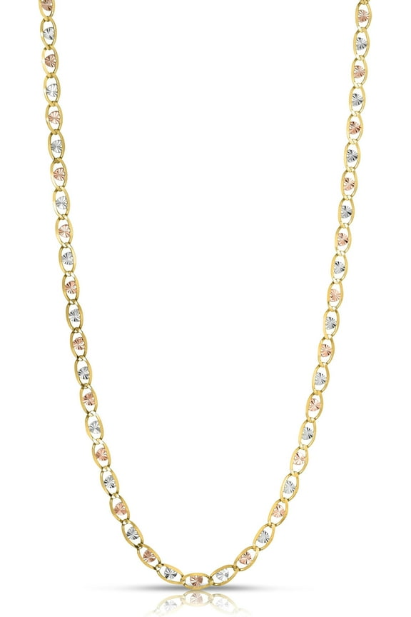 10k Tri-Color Gold 4mm Valentino Heart Link Chain Necklace