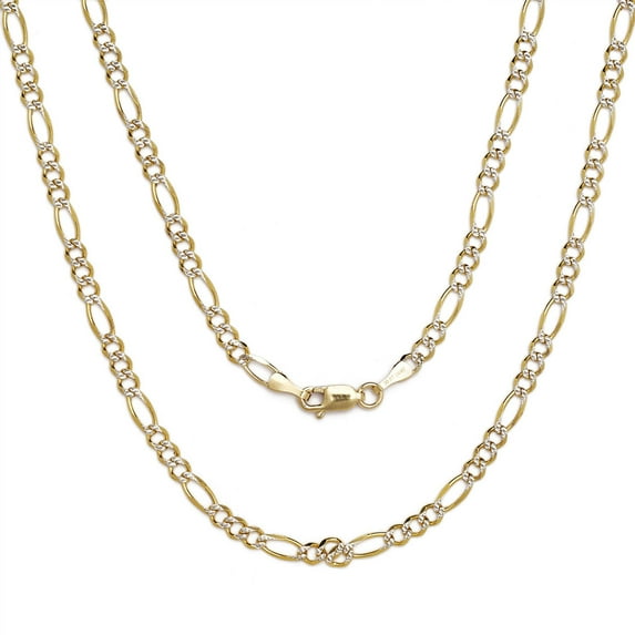 Floreo 10k Two-Tone Gold Figaro Chain Necklace with White Pave for Men and Women, 0.13 Inch (3.2mm)
