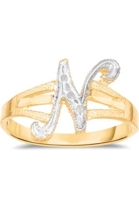 10k Two-Tone Yellow Gold and White Gold 8.5mm Personalized A-Z Initial Cursive Letter Ring, Sizes 3 - 10