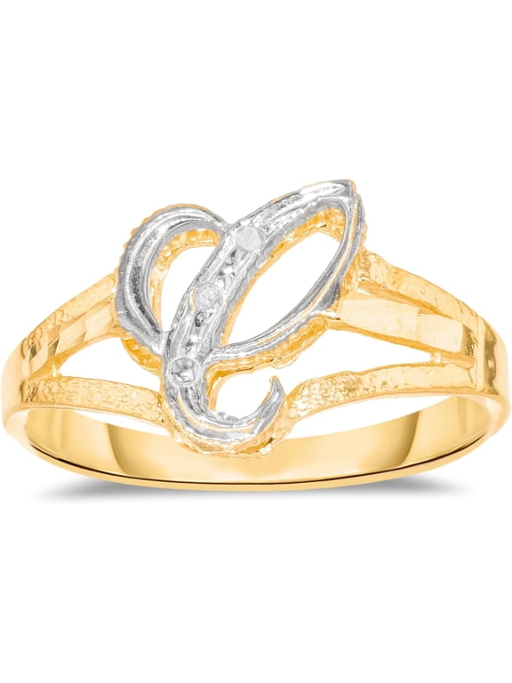 10k Two-Tone Yellow Gold and White Gold 8.5mm Personalized A-Z Initial Cursive Letter Ring, Sizes 3 - 10