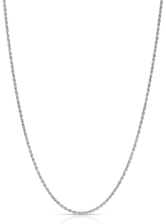 Floreo 10k White Gold 2.25mm Solid Rope Chain Diamond Cut Necklace