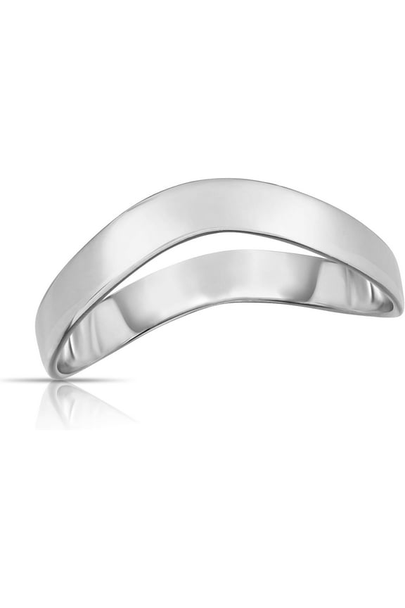 10k White Gold 2mm High Polish Curved Waved Stackable Thumb Ring