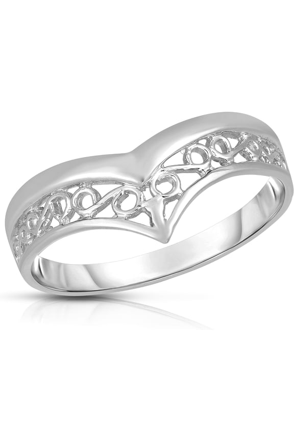 10k White Gold 3mm V-Shaped Chevron Wishbone Crown Ring