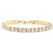FLOREO 10k White and Yellow Gold Stampato Xoxo X & Heart MOM Links Bracelet for Mothers