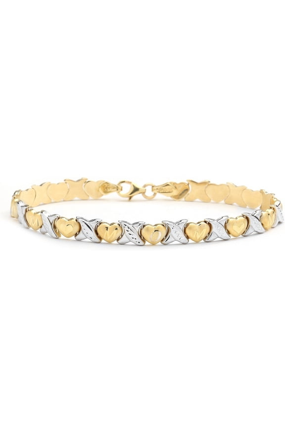 10k White and Yellow Gold Stampato Xoxo X & Heart MOM Links Bracelet for Mothers