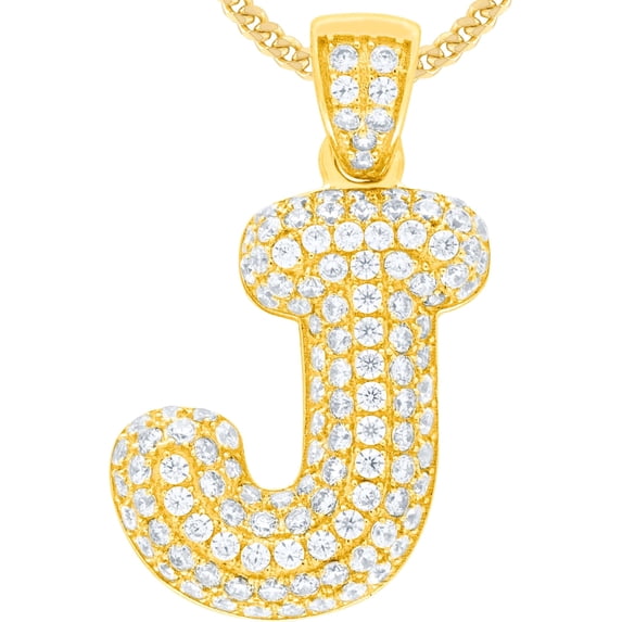 Floreo 10k Yellow Gold 0.5" Pave CZ Personalized Bubble Alphabet Letter A - Z Initial Charm Pendant with optional Chain Necklace