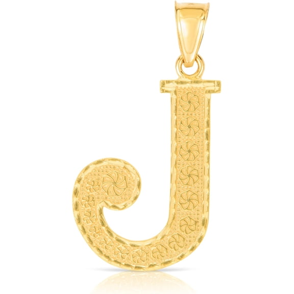 Floreo 10k Yellow Gold 0.7" Textured Block Letter Initial A-Z Alphabet Charm Pendant with Optional Chain Necklace