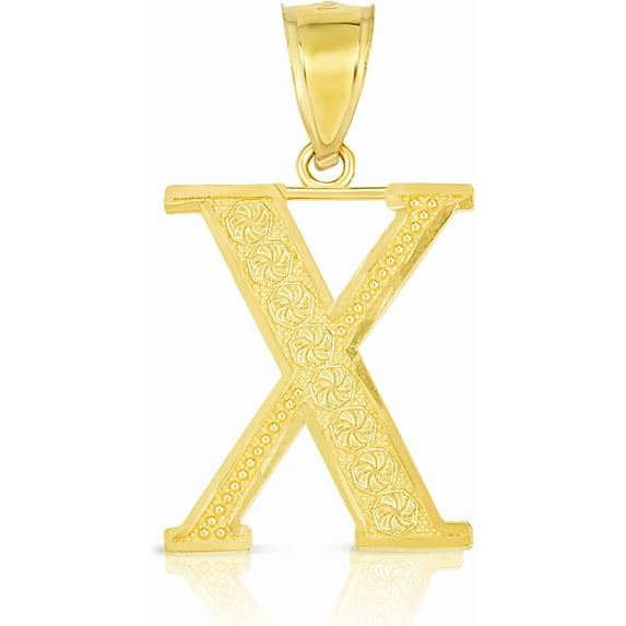 Floreo 10k Yellow Gold 0.7" Textured Block Letter Initial A-Z Alphabet Charm Pendant with Optional Chain Necklace