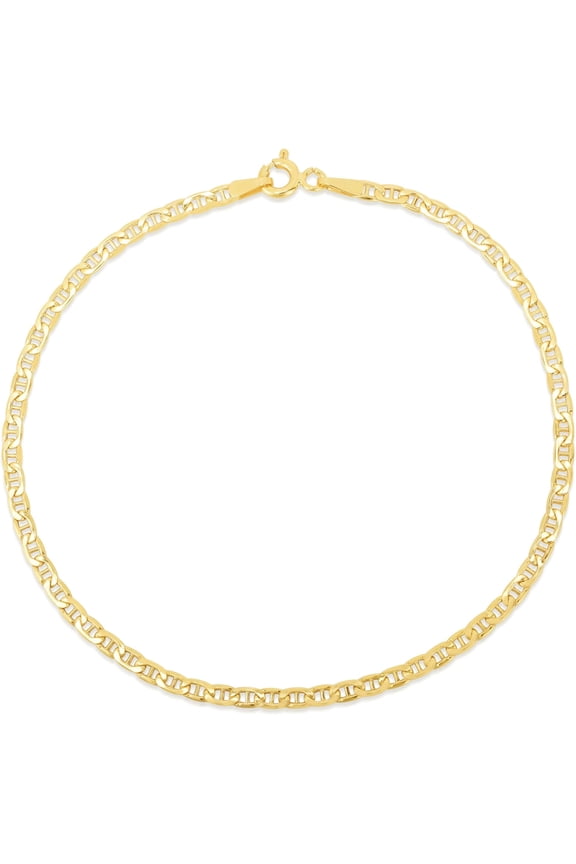 10k Yellow Gold 1.2mm Solid Anchor Mariner Mirror Chain Anklet, 10 Inch