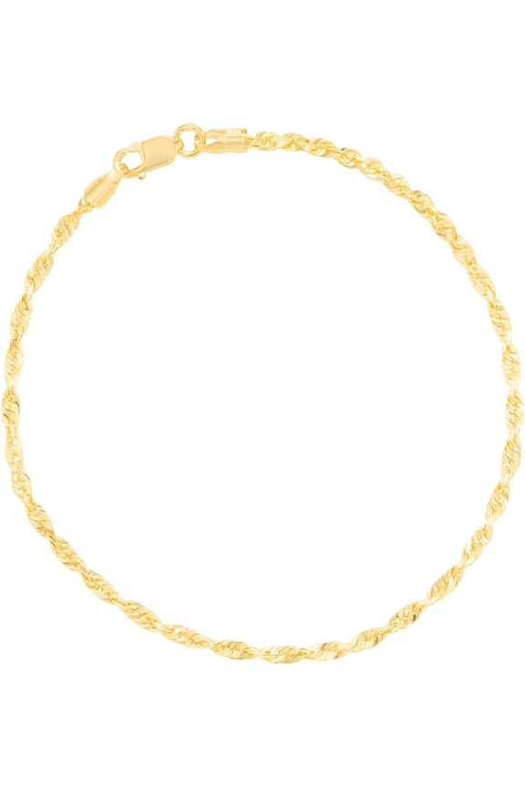 10k Yellow Gold 1.5mm Solid Spiral Rope Multi Diamond Cut Chain Bracelet or Anklet