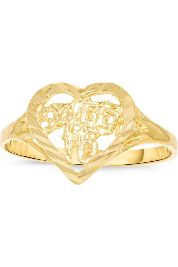 10k Yellow Gold 10.5mm Sweet 16 Openwork Heart Filigree Ring