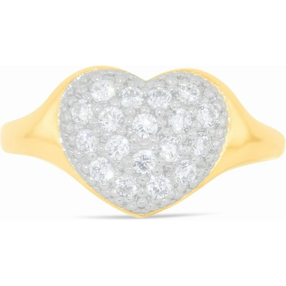 Floreo 10k Yellow Gold 10mm Two-Tone High Polish Heart CZ Ring, Sizes 4 - 11