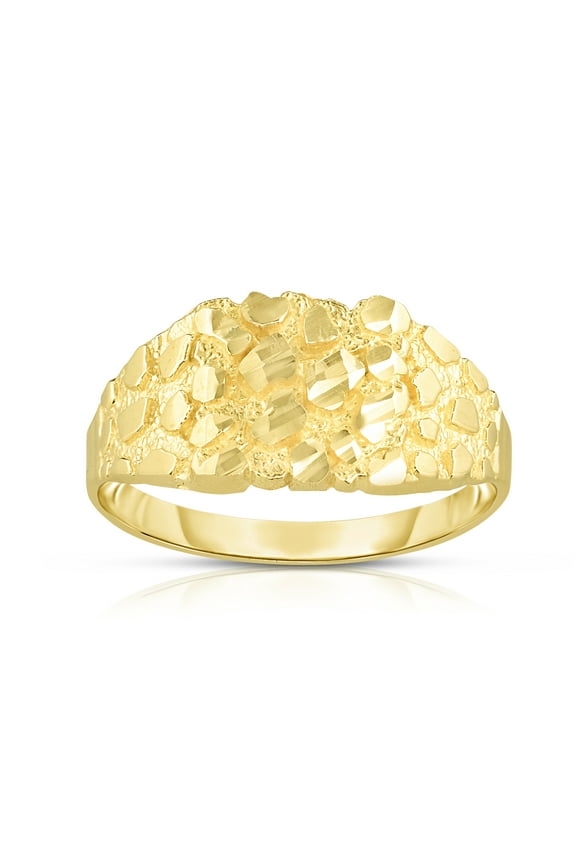 10k Yellow Gold 10.8mm Square Nugget Ring, Sizes 6 - 13