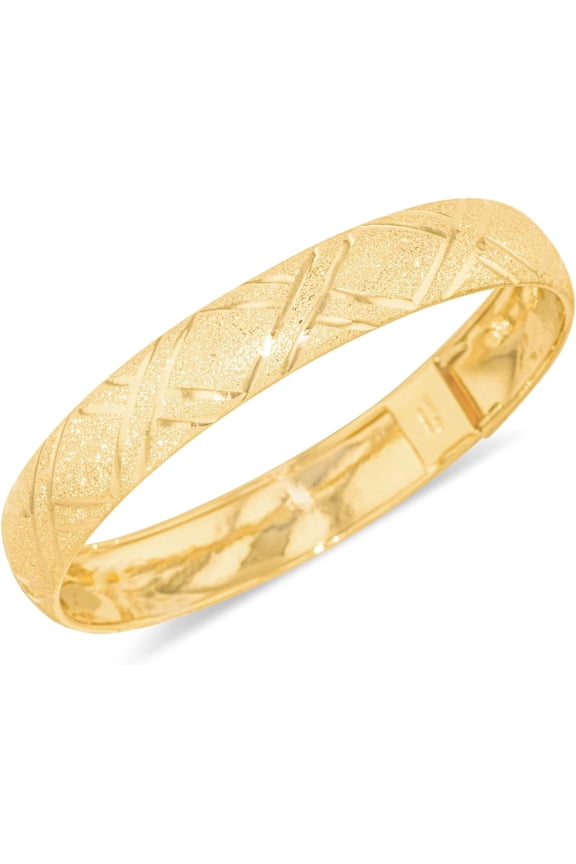 10k Yellow Gold 10mm Classic Satin Finish Textured Flex Bangle Bracelet