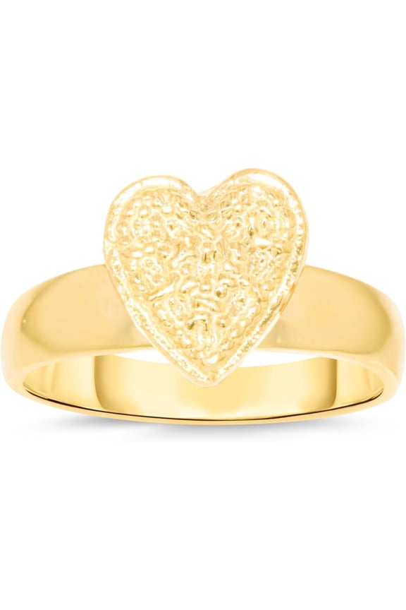 10k Yellow Gold 10mm Elevated Nugget Heart Filigree Ring
