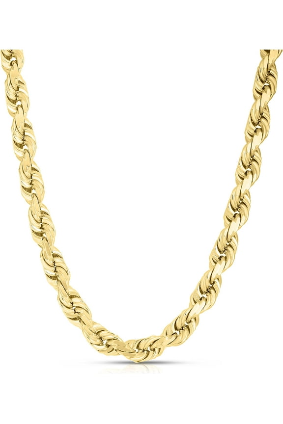 10k Yellow Gold 10mm Solid Rope Chain Diamond Cut Necklace