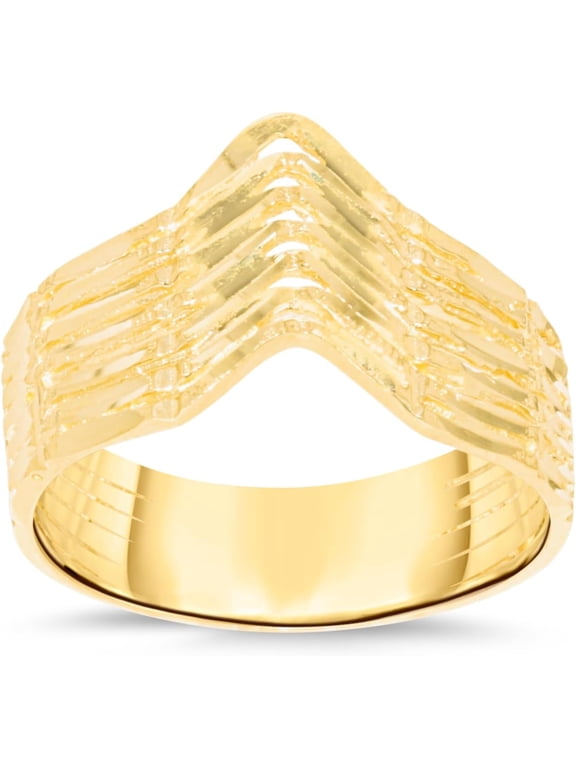 10k Yellow Gold 10mm Striped Chevron Ring
