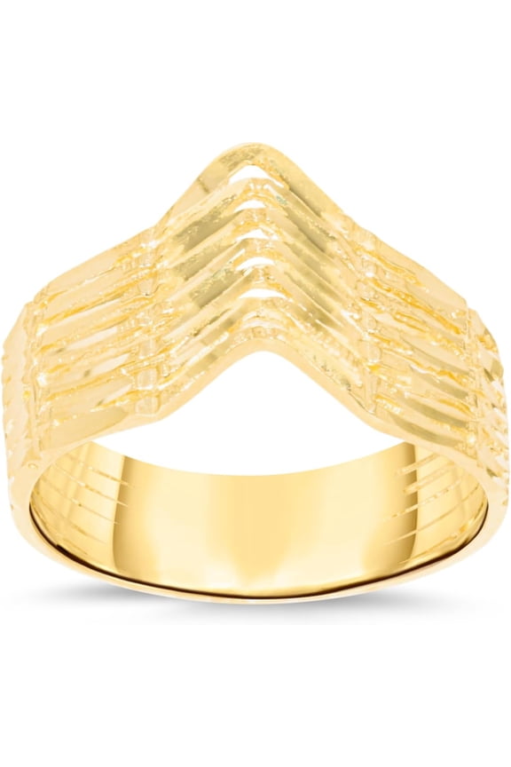 10k Yellow Gold 10mm Striped Chevron Ring