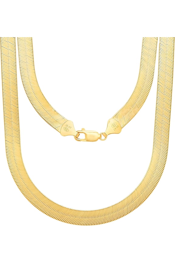 10k Yellow Gold 10mm Super Flexible Silky Herringbone Chain Necklace