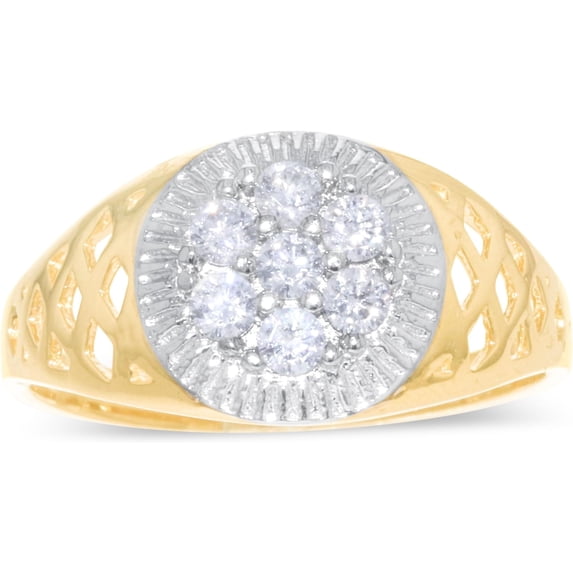 Floreo 10k Yellow Gold 11mm Two-Tone Flower CZ Openwork Ring, Sizes 5 - 13