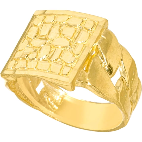 Floreo 10k Yellow Gold 11.5mm Solid Square Cuban Nugget Ring