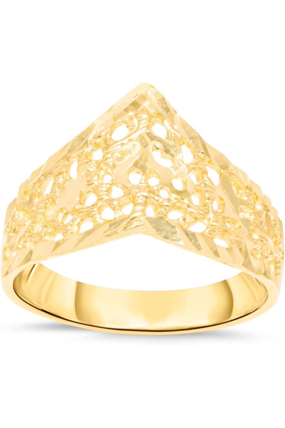10k Yellow Gold 11mm Chevron Openwork Filigree Ring