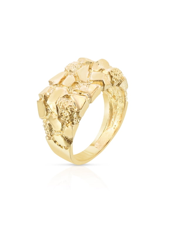 10k Yellow Gold 11mm Square Dense Nugget Ring