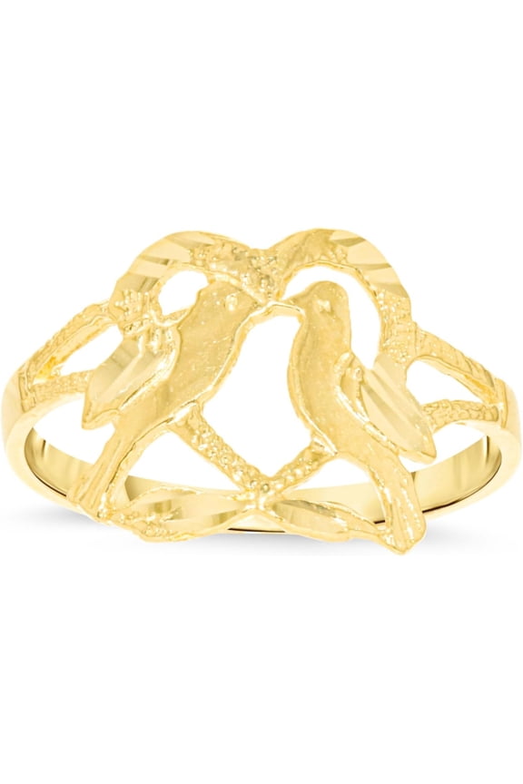 10k Yellow Gold 12.7mm Openwork Love Birds Filigree Ring
