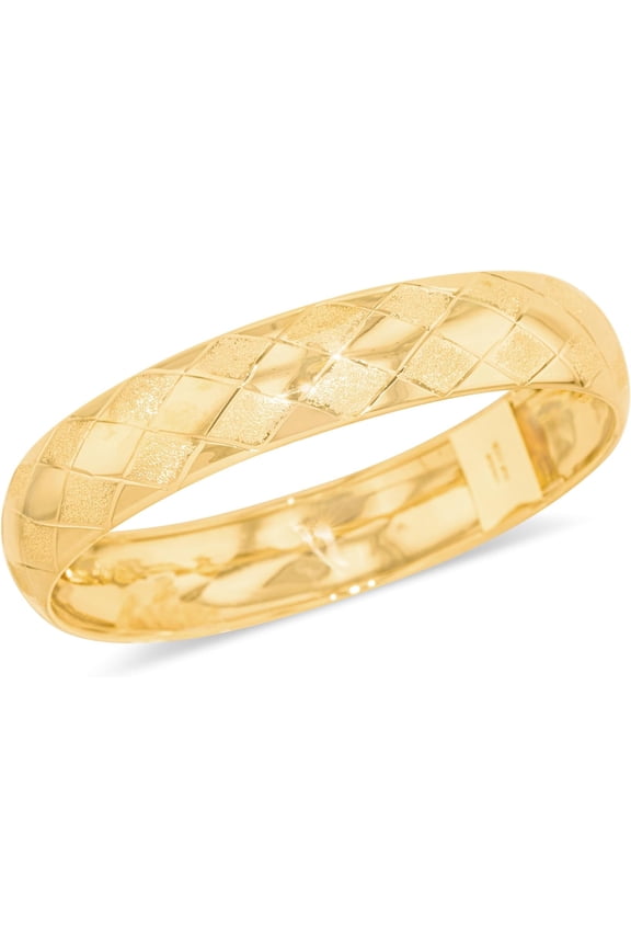 10k Yellow Gold 12mm Checker Satin Finish Textured Flex Bangle Bracelet