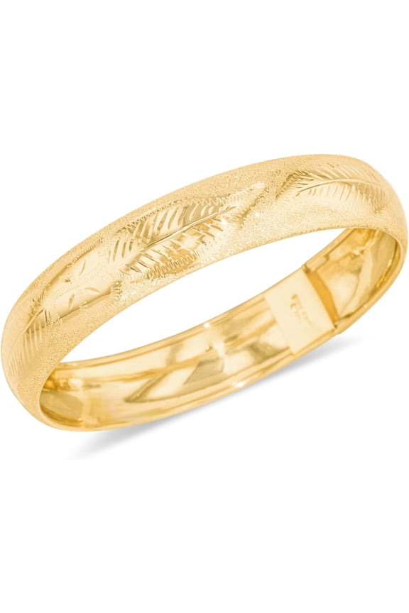 10k Yellow Gold 12mm Lattice Satin Finish Textured Flex Bangle Bracelet