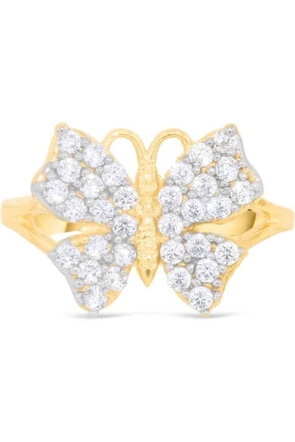 10k Yellow Gold 12mm Pave CZ Butterfly Ring, Sizes 4 - 10
