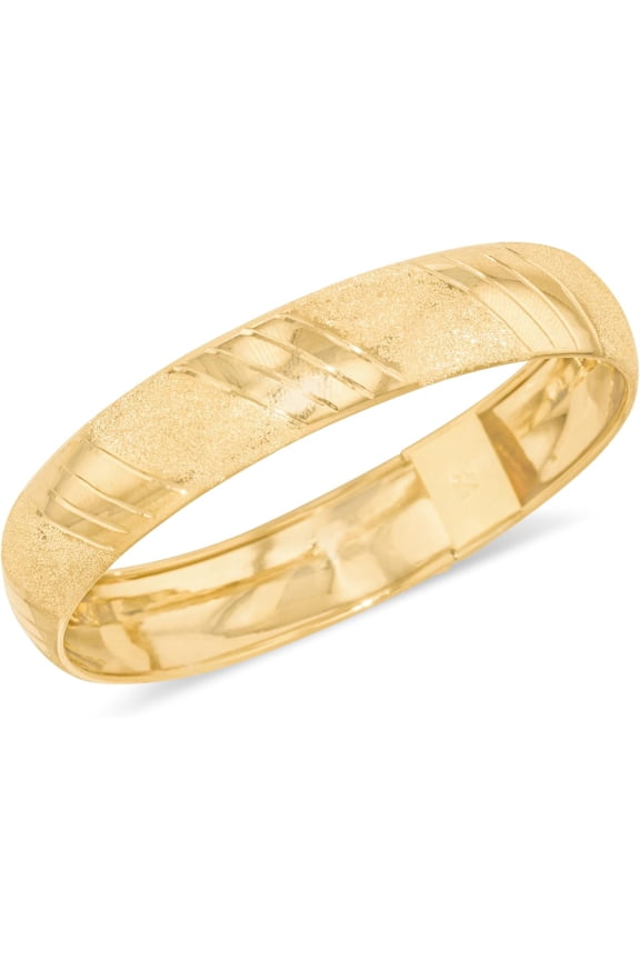 10k Yellow Gold 12mm Triple Stripe Satin Finish Textured Flex Bangle Bracelet
