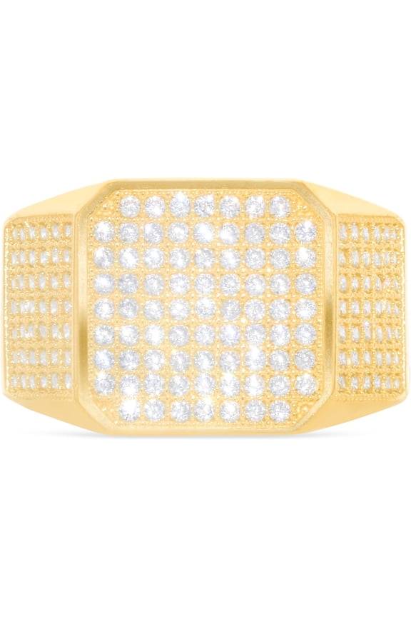 10k Yellow Gold 13.8mm Pave CZ Rounded Square Signet Ring, Sizes 4-13