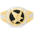 thumbnail image 1 of Floreo 10k Yellow Gold 14mm Eagle Bird Onyx Two-Tone Railroad CZ Ring, Sizes 5 - 13, 1 of 3