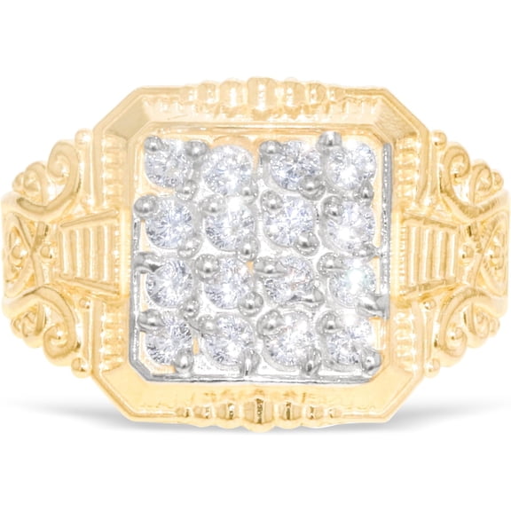 Floreo 10k Yellow Gold 14mm Square CZ Filigree Openwork Ring, Sizes 5 - 13
