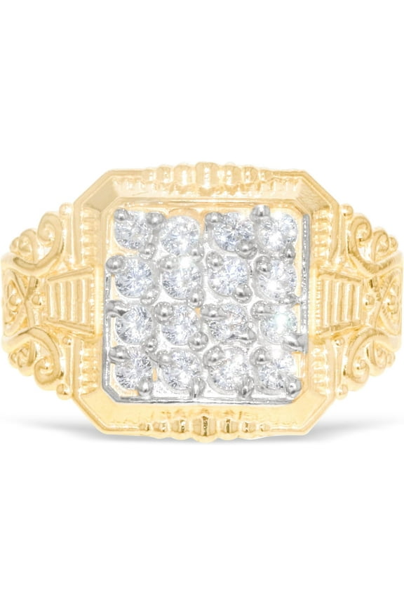 10k Yellow Gold 14mm Square CZ Filigree Openwork Ring, Sizes 5 - 13