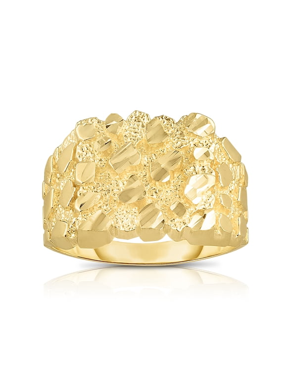 10k Yellow Gold 14.8mm Square Nugget Ring, Sizes 6 - 13
