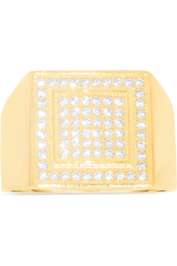 10k Yellow Gold 15.1mm Pave CZ Square Frame Signet Ring, Sizes 4-13