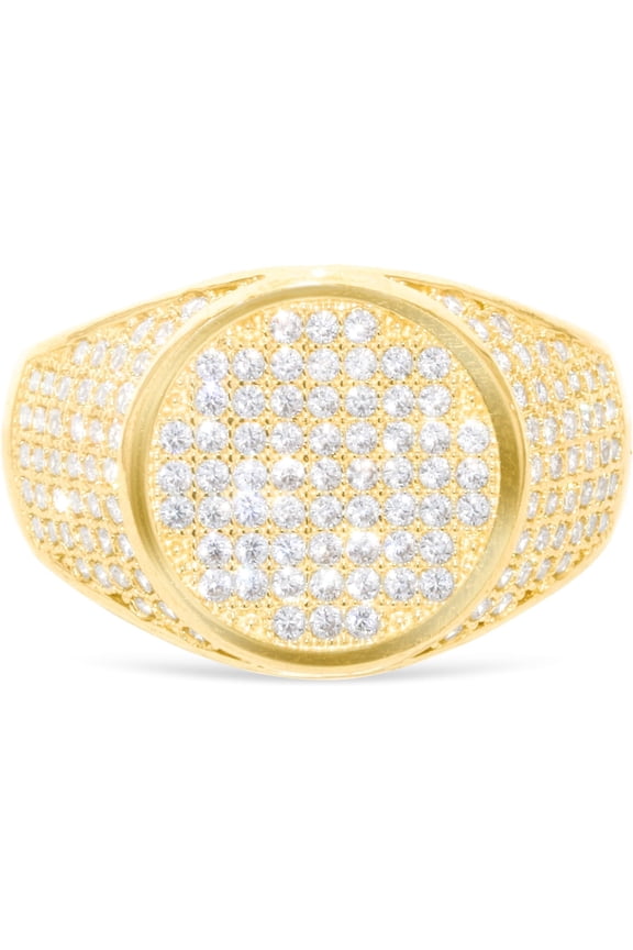 10k Yellow Gold 15.2mm Pave CZ Beveled Square Signet Ring, Sizes 4-13