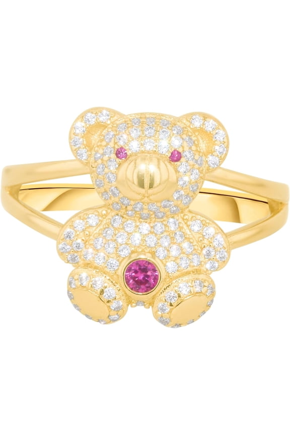 10k Yellow Gold 15mm Teddy Bear CZ Double Shank Ring, Sizes 4 - 11